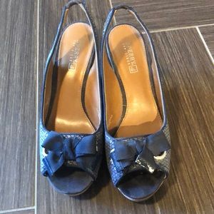 Navy Blue Sequenced Sperry Top-Slider wedges